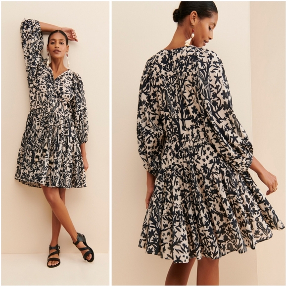 Carolina K Viola Tunic Dress Black Creamy White Small 100% Cotton